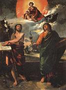 DOSSI, Dosso Madonna in Glory with SS.John the Baptist and john the Evangelist oil